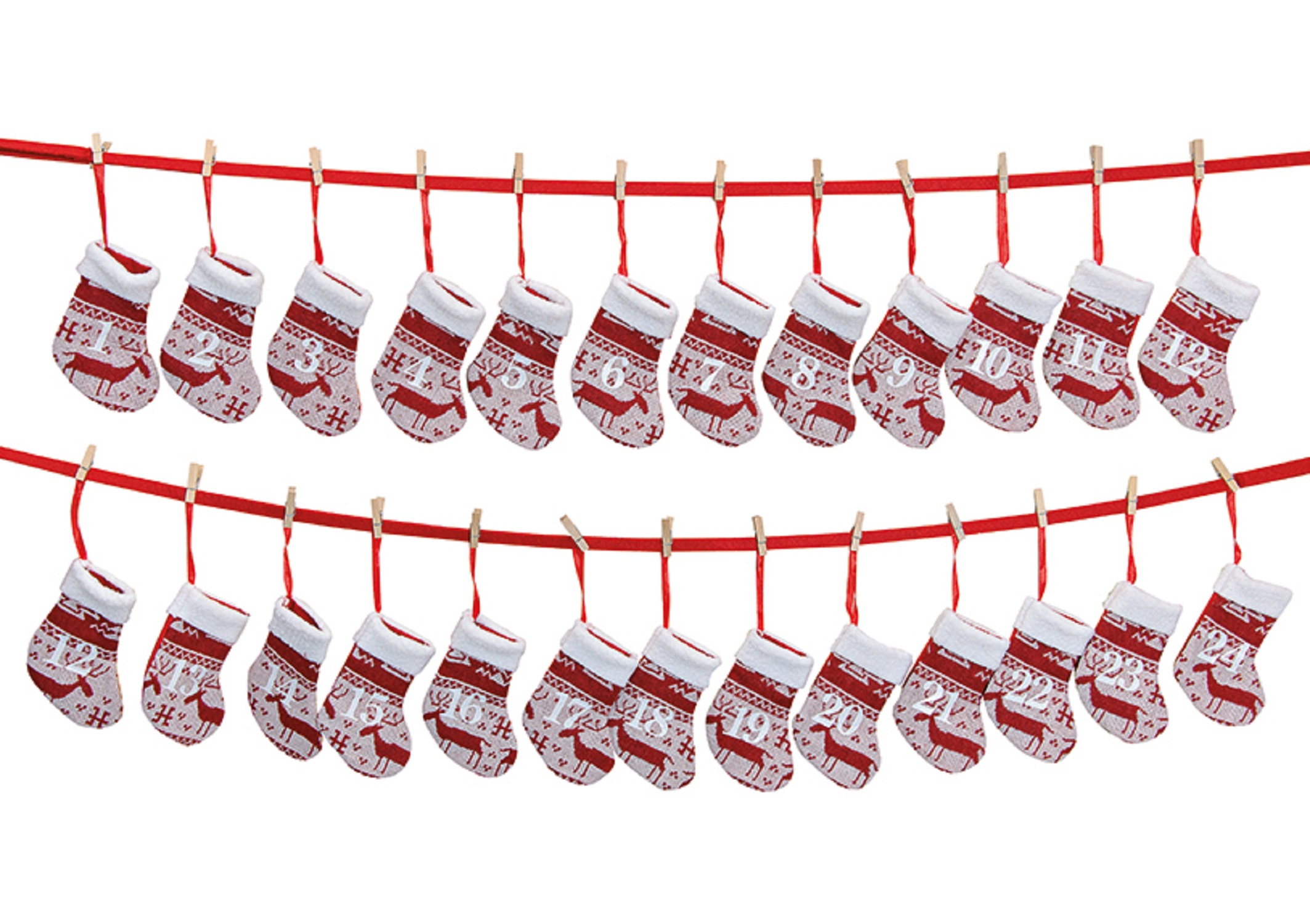 Advento kalendorius "24 Kalėdinės kojinės", raštuotos, 220 cm