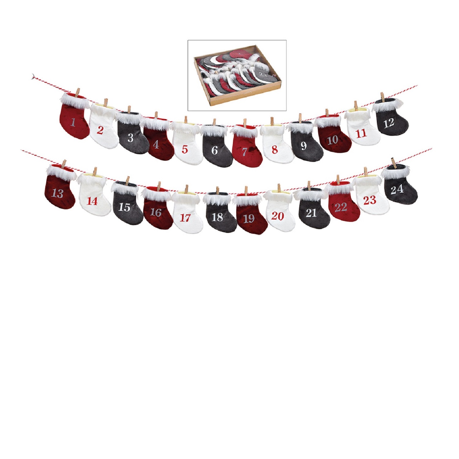 Advento kalendorius "24 Kalėdinės kojinės", įv. spalvų, 220 cm