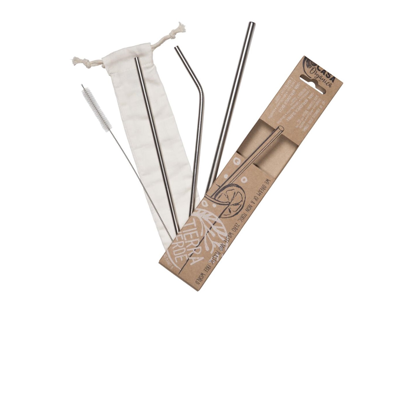 Nerūdijančio plieno šiaudelių rinkinys  su šepetėliu