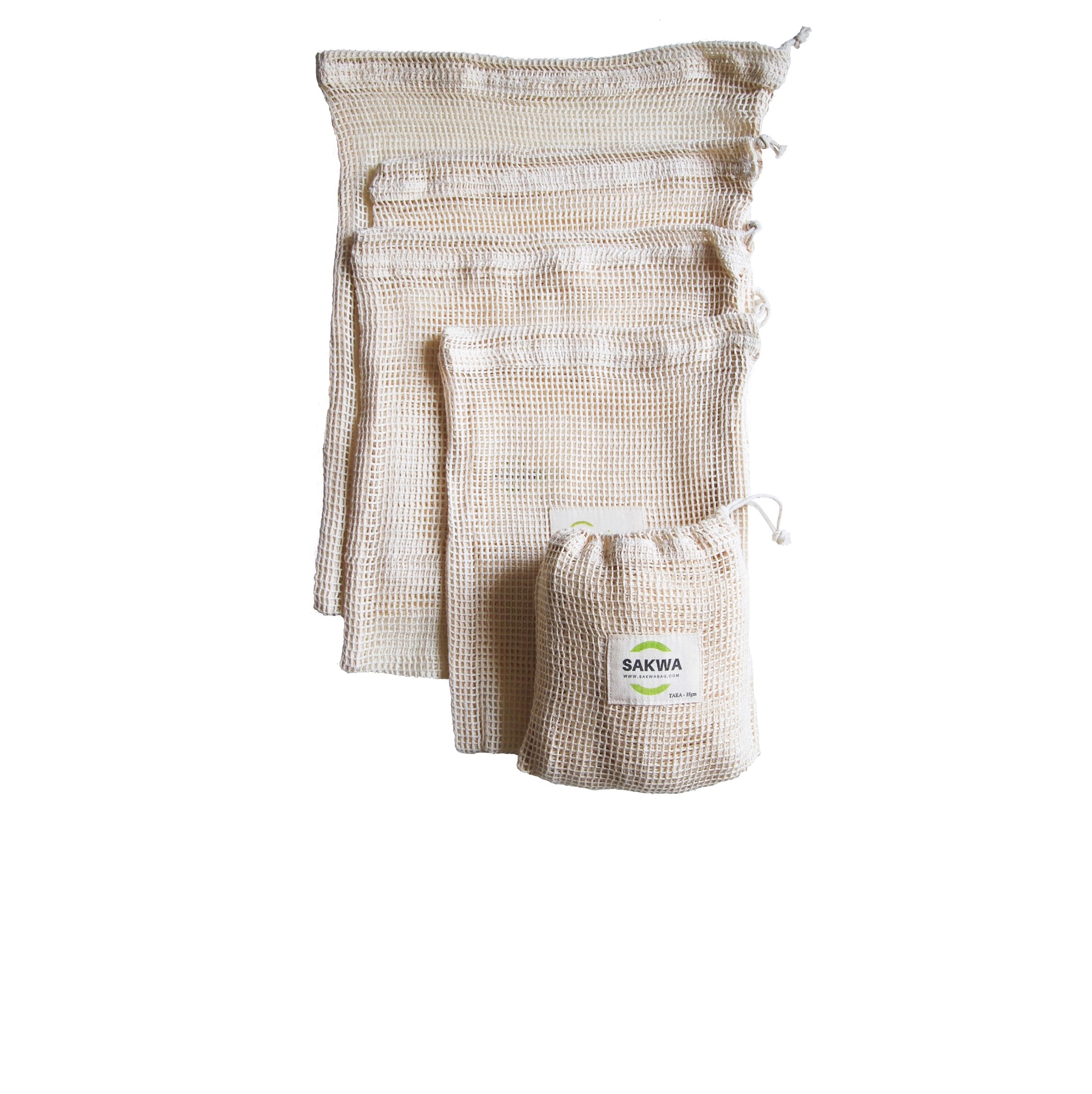 Daugkartinio naudojimo tinklinių maišelių rinkinys (5 vnt)