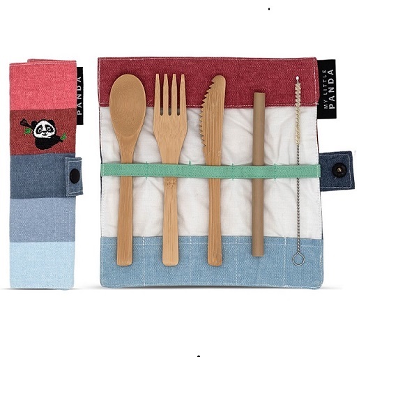 Kelioninis bambukinių stalo įrankių rinkinys vaikams