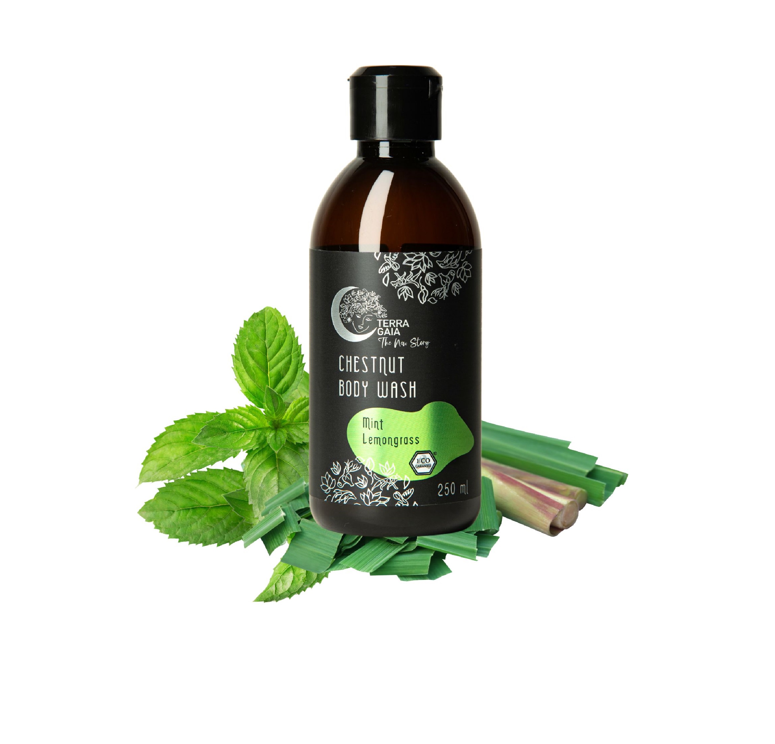 Kaštonų kūno prausiklis su mėtom ir citrinžole Terra Gaia, 250 ml