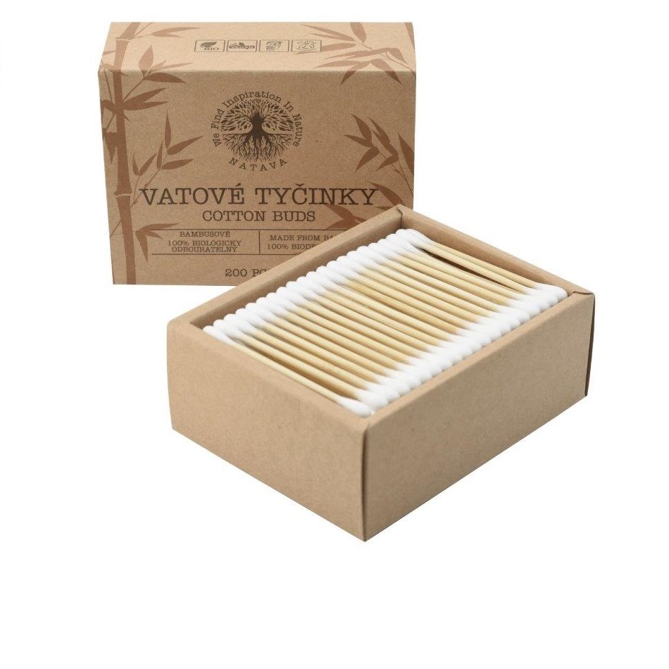 Bambukiniai ausų krapštukai su natūralia medvilne NATAVA, 200 vnt.