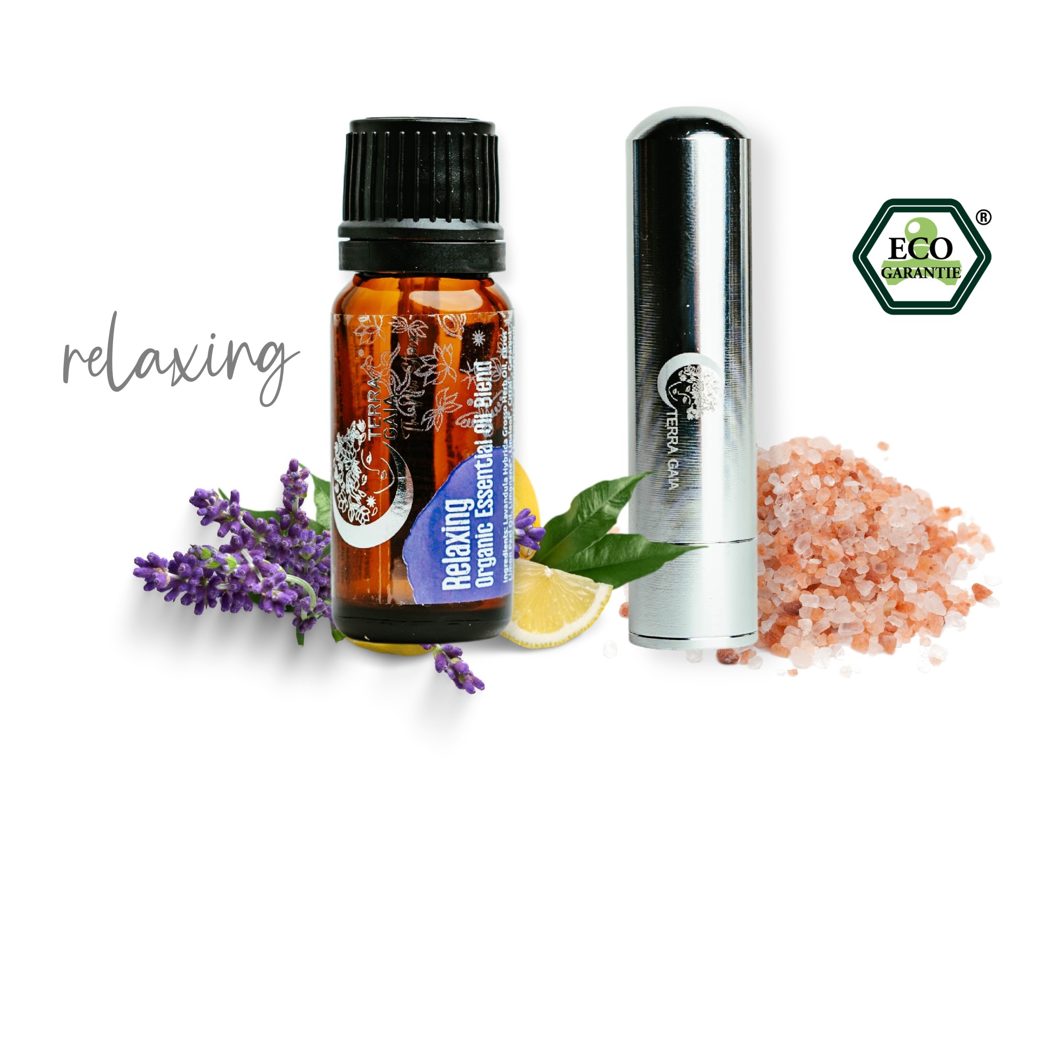 Ekologiškų Terra Gaia eterinių aliejų mišinys „Relaxing“ ir difuzorius (rinkinys)
