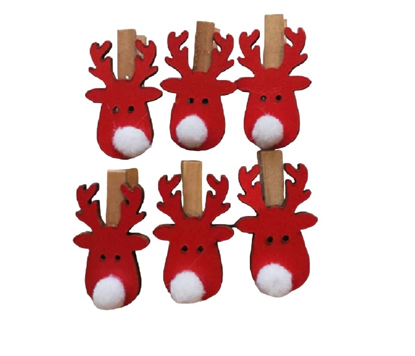 Medinis segtukas / Kalėdinė dekoracija (raudona sp., 6 vnt)